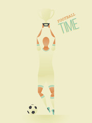 Soccer / Football poster in flat style. A soccer player celebrates victory with a cup in his hands. - 323690779