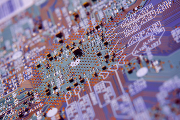 Electronic circuit board close up.