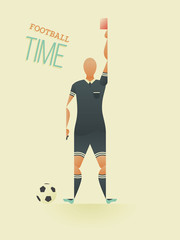 Soccer / Football poster in flat style. A soccer referee shows a red card. - 323690953