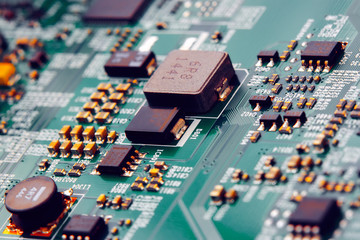Electronic circuit board close up.