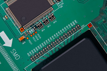 Electronic circuit board close up.