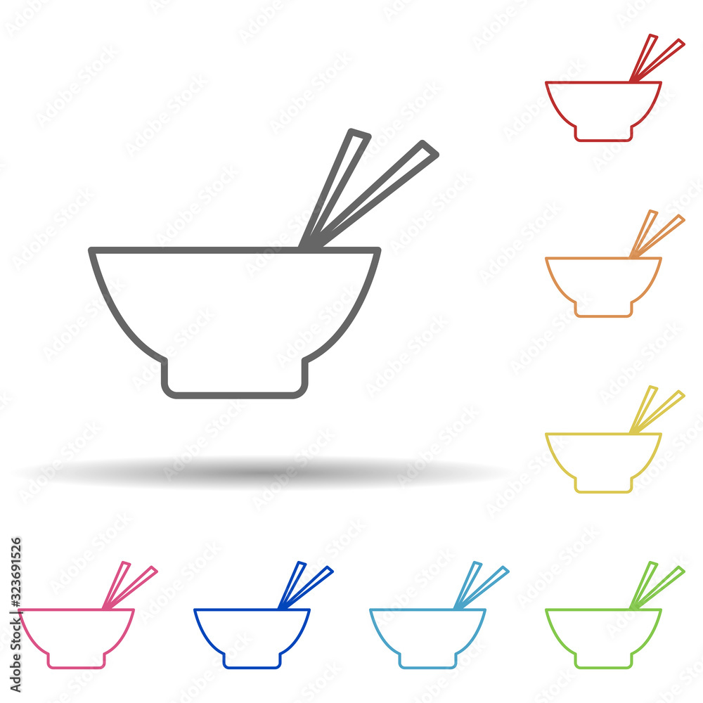 Poster noodles in plate in multi color style icon. simple thin line, outline vector of fast food icons for 
