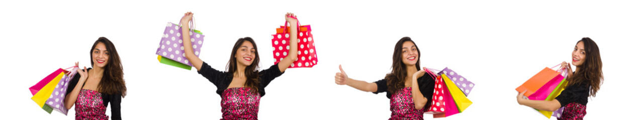 Woman with shopping bags isolated on white