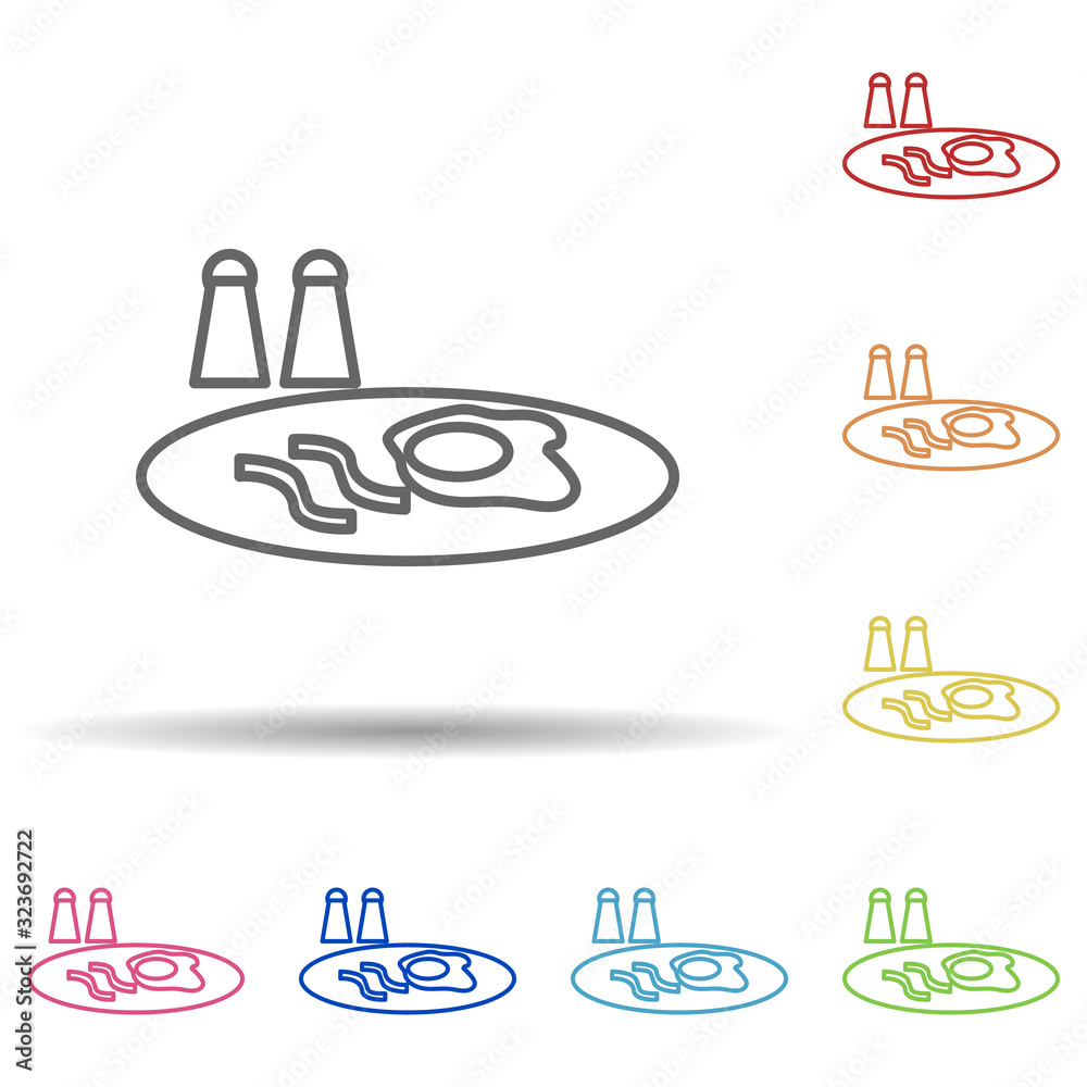 Poster breakfast scrambled eggs in multi color style icon. simple thin line, outline vector of fast food ic
