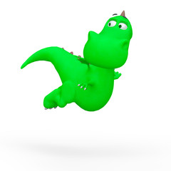 baby dragon cartoon flying and passing by in a white background