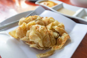close up of Roti with Curry, in Satun province southern of Thailand