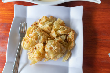 close up of Roti with Curry, in Satun province southern of Thailand