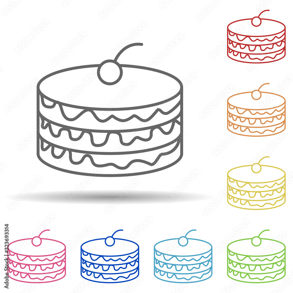 Poster cake with cherry in multi color style icon. simple thin line, outline vector of fast food icons for 