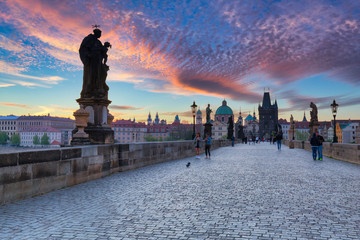 Charles bridge in Prague at sunrise, Czech Republic