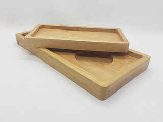 Brown Natural Traditional Modern Artistic Wooden Tray for Kitchen Utensils in White Isolated Background