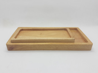 Brown Natural Traditional Modern Artistic Wooden Tray for Kitchen Utensils in White Isolated Background