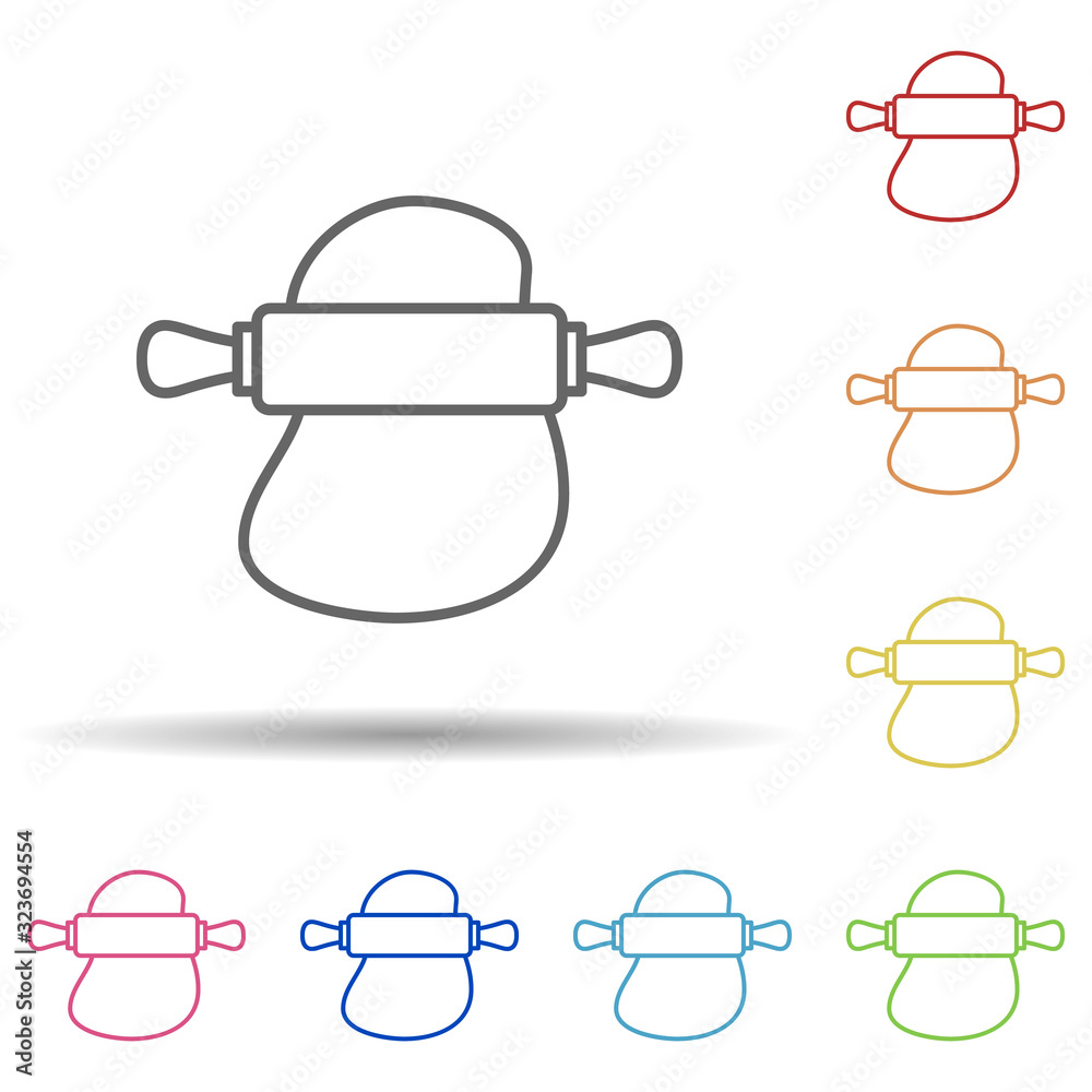 Poster dough and rolling pin in multi color style icon. simple thin line, outline vector of food icons for 