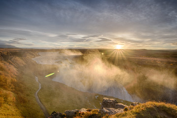 Gullfoss Waterfall in the morning on Iceland