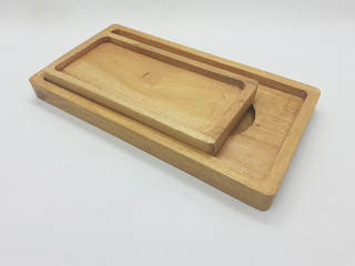 Brown Natural Traditional Modern Artistic Wooden Tray for Kitchen Utensils in White Isolated Background