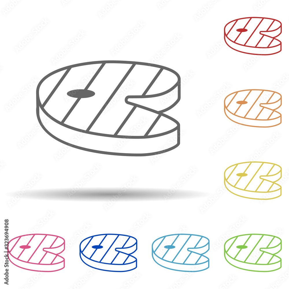 Poster fried steak in multi color style icon. simple thin line, outline vector of food icons for ui and ux,