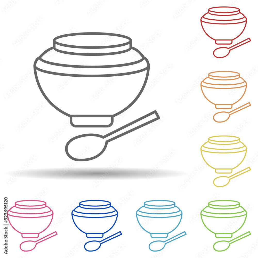 Poster soup with a spoon in multi color style icon. simple thin line, outline vector of food icons for ui a