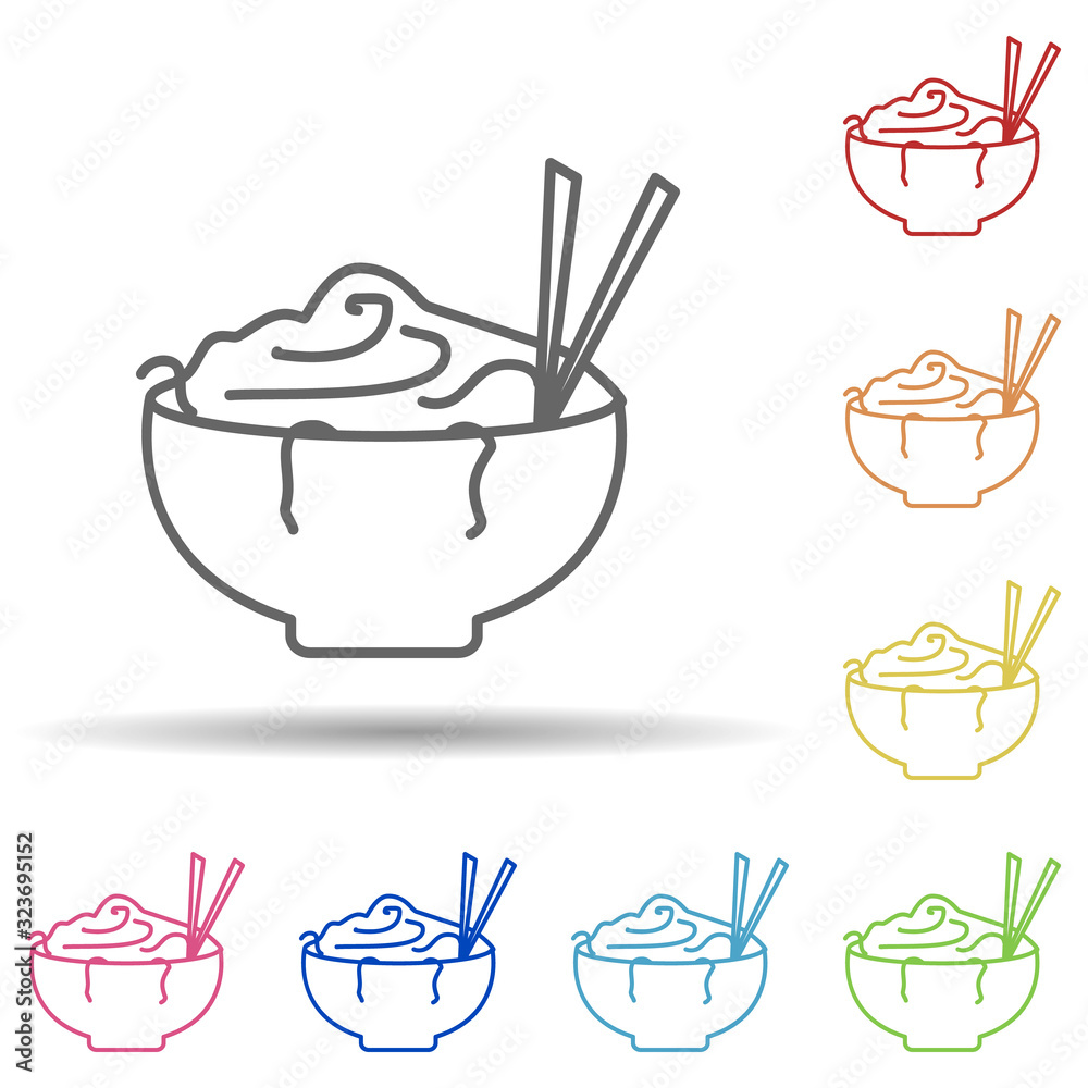 Poster noodles in multi color style icon. simple thin line, outline vector of food icons for ui and ux, web