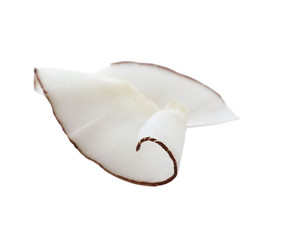 Tasty fresh coconut flake isolated on white