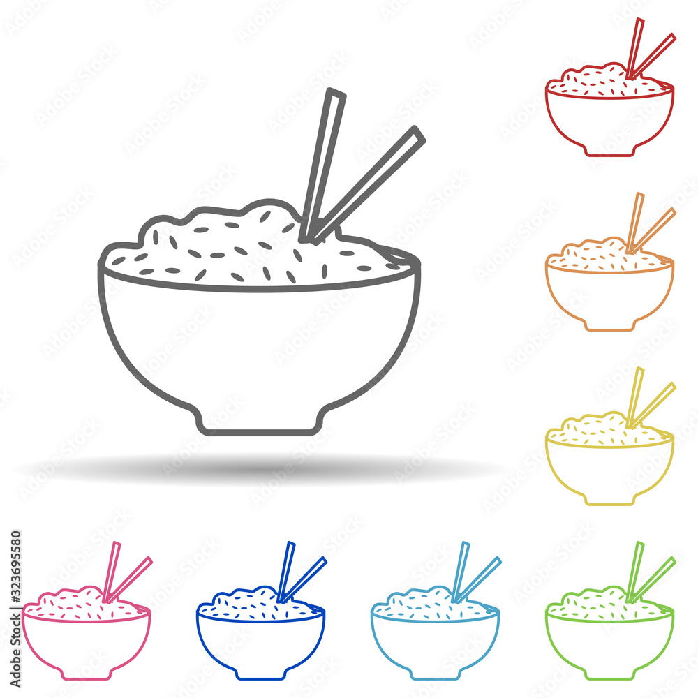 Poster rice in a plate in multi color style icon. simple thin line, outline vector of food icons for ui and