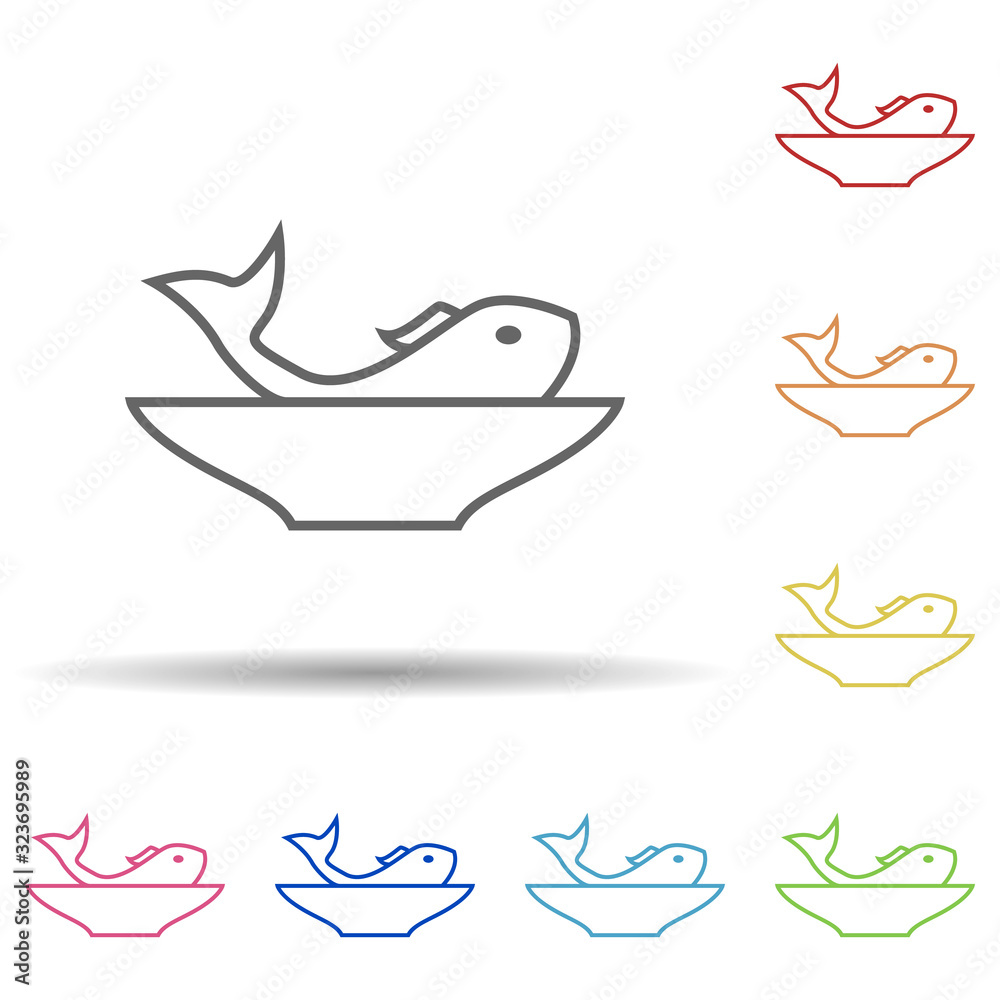 Poster fish in a plate in multi color style icon. simple thin line, outline vector of food icons for ui and