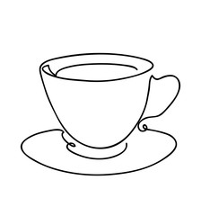 Cup cup of coffee continuous line art hand drawing. Coffee house logo. Outline style drawn sketch vector illustration.