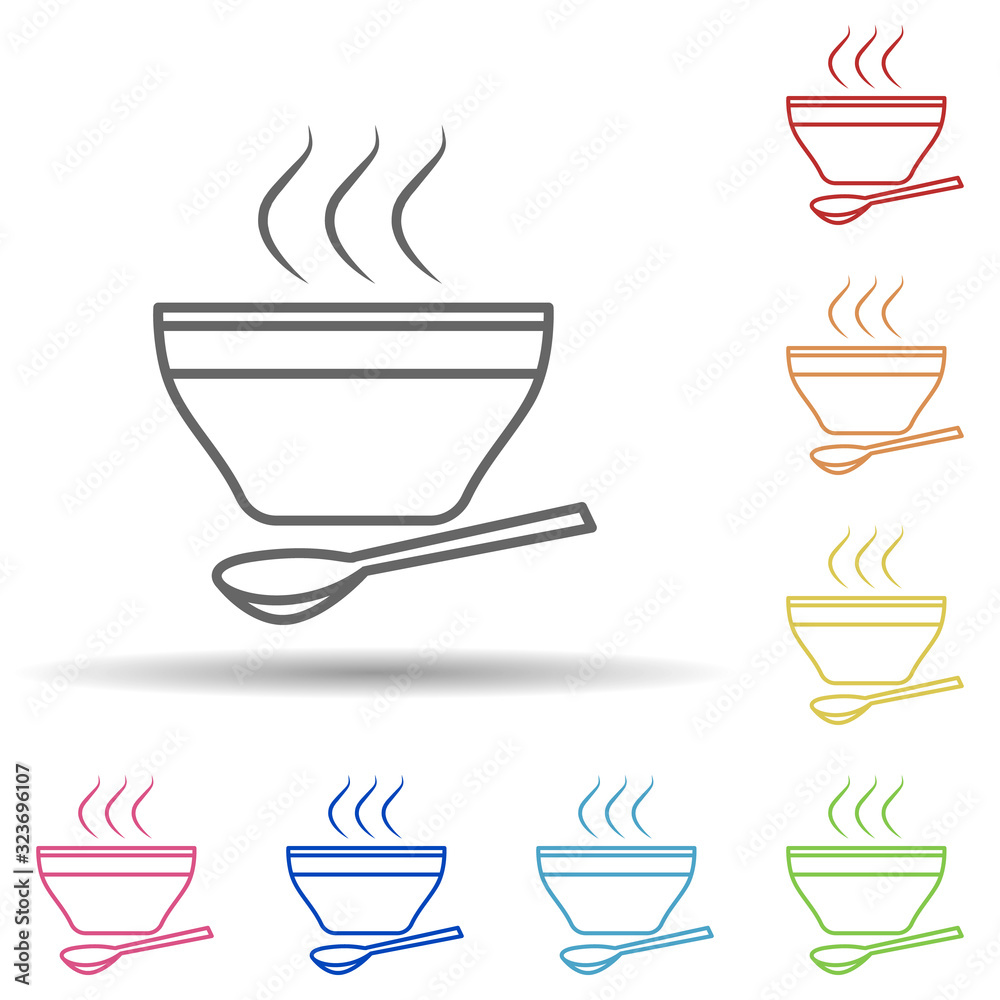 Poster a bowl of soup in multi color style icon. simple thin line, outline vector of food icons for ui and 