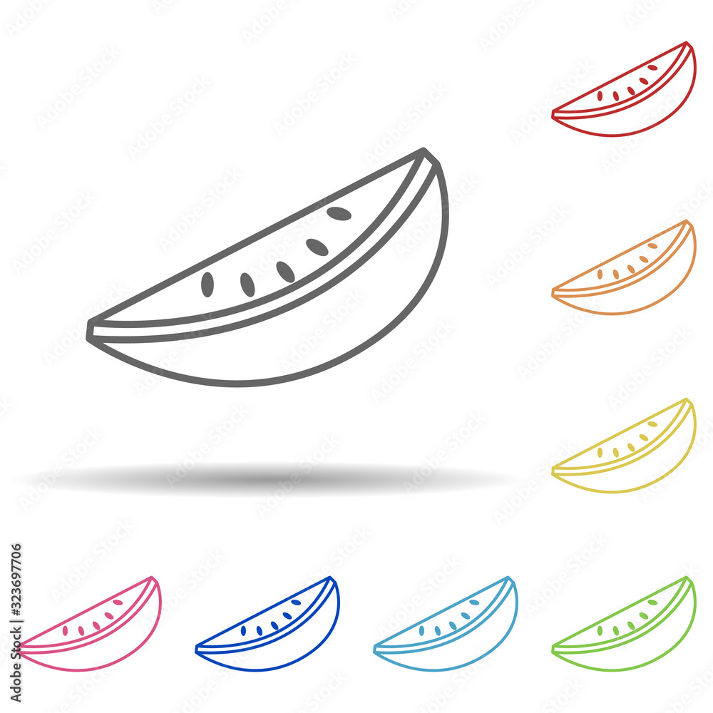 Poster piece of watermelon in multi color style icon. simple thin line, outline vector of fruit icons for u