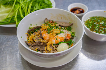 Bowl of delicious shrimp and pork noodle- Vietnamese cuisine