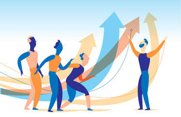 Influencer, leader, oratore motiva, incoraggia le persone a crescere, a raggiungere alti risultati. Uomo parla al pubblico - Illustrazione vettoriale