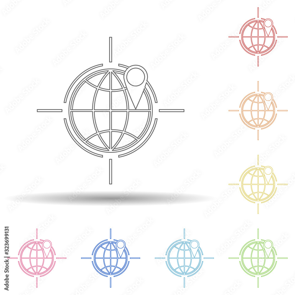 Poster colored geographic targeting in multi color style icon. simple thin line, outline vector of business
