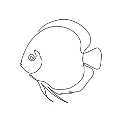 Discus fish in continuous line art drawing style. Minimalist black linear sketch isolated on white background. Vector illustration