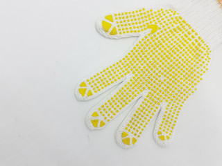 Clean Colorful Yellow Artistic Working Gloves from Wool Fabric Materials in White Isolated Background