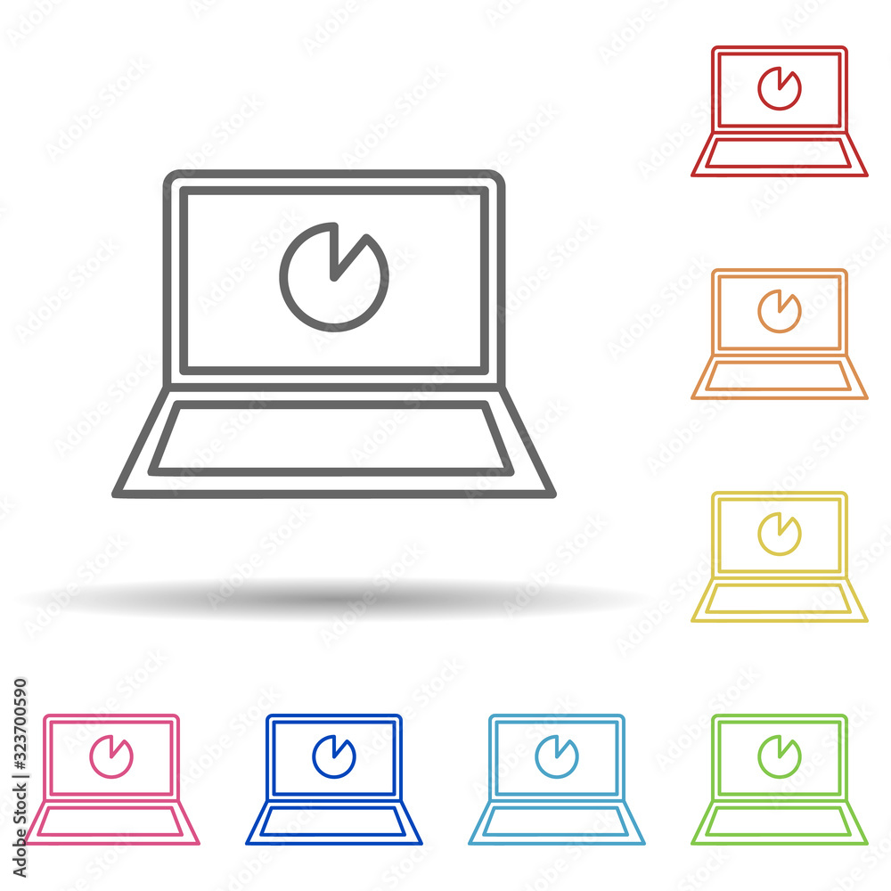 Poster pie chart on laptop in multi color style icon. simple thin line, outline vector of mobile banking ic