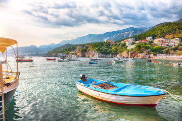 Fototapeta na wymiar Picturesque summer view of Adriatic sea coast in Budva Riviera near Przno village