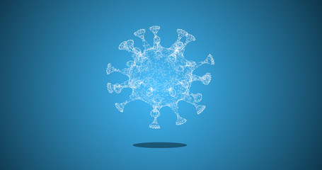 White 3d rendering of molecule on light blue backdrop.
