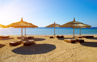 Tropical beach with umbrellas