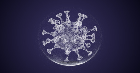 HIV cells flowing in transparent circle against dark blue background. Viral disease concept.