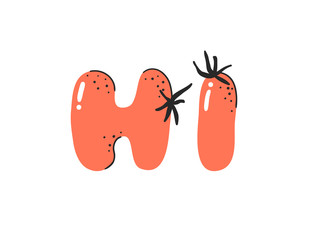 Cartoon vector illustration tomatos  ABC. Hand drawn font with vegan food. Actual Creative art vegetarian alphabet 