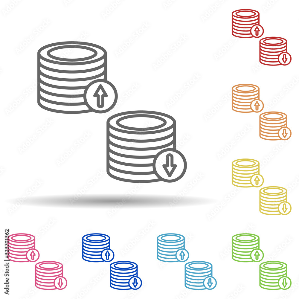 Aufkleber coin currency rate in multi color style icon. simple thin line, outline vector of mobile banking ico
