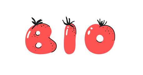 Cartoon vector illustration tomatos  ABC. Hand drawn font with vegan food and word LOL. Actual Creative art vegetarian alphabet 