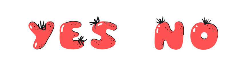 Cartoon vector illustration tomatos  ABC. Hand drawn font with vegan food and word LOL. Actual Creative art vegetarian alphabet 