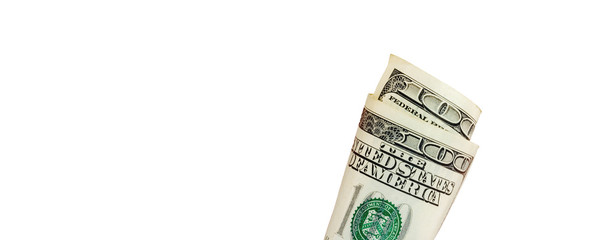 One hundred dollar bill roll isolated on white