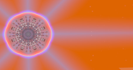 Virus cell inside a human body in a shining circle emitting a blue light.