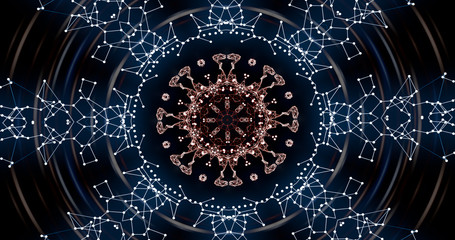 Obraz premium Radiating light pattern in plexus design over hypnotizing waves background.