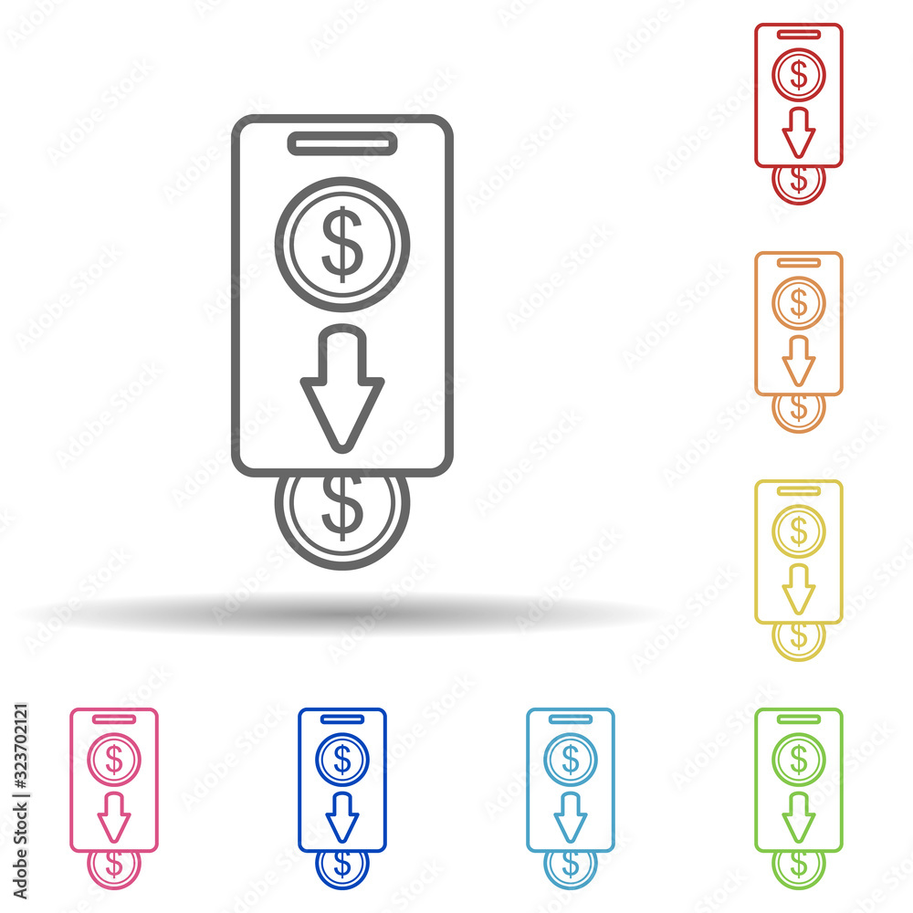 Poster cash mobile banking in multi color style icon. simple thin line, outline vector of mobile banking ic