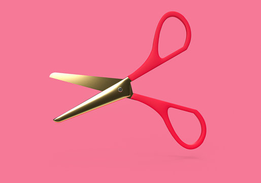 3d Rendering Of Gold Scissors On Pink Background