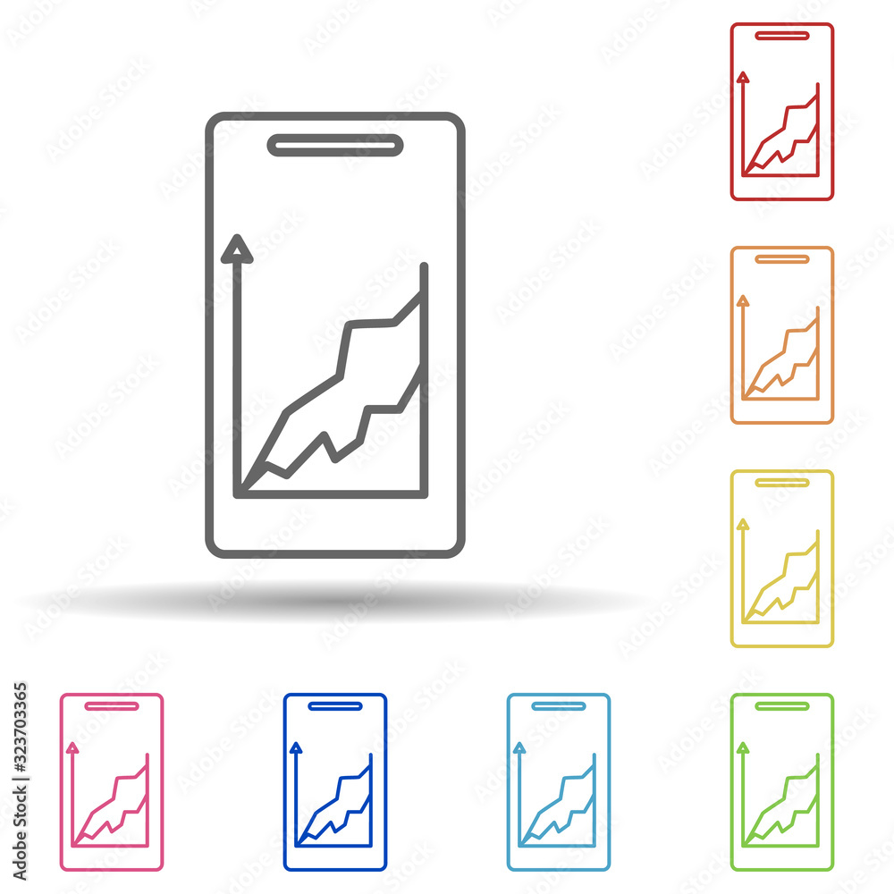 Poster growth chart in a smart phone in multi color style icon. simple thin line, outline vector of mobile 