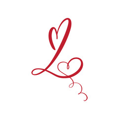 Vector Vintage floral monogram Number two 2. Calligraphy element heart logo Valentine card flourish frame. Hand drawn Love sign for page decoration and design illustration