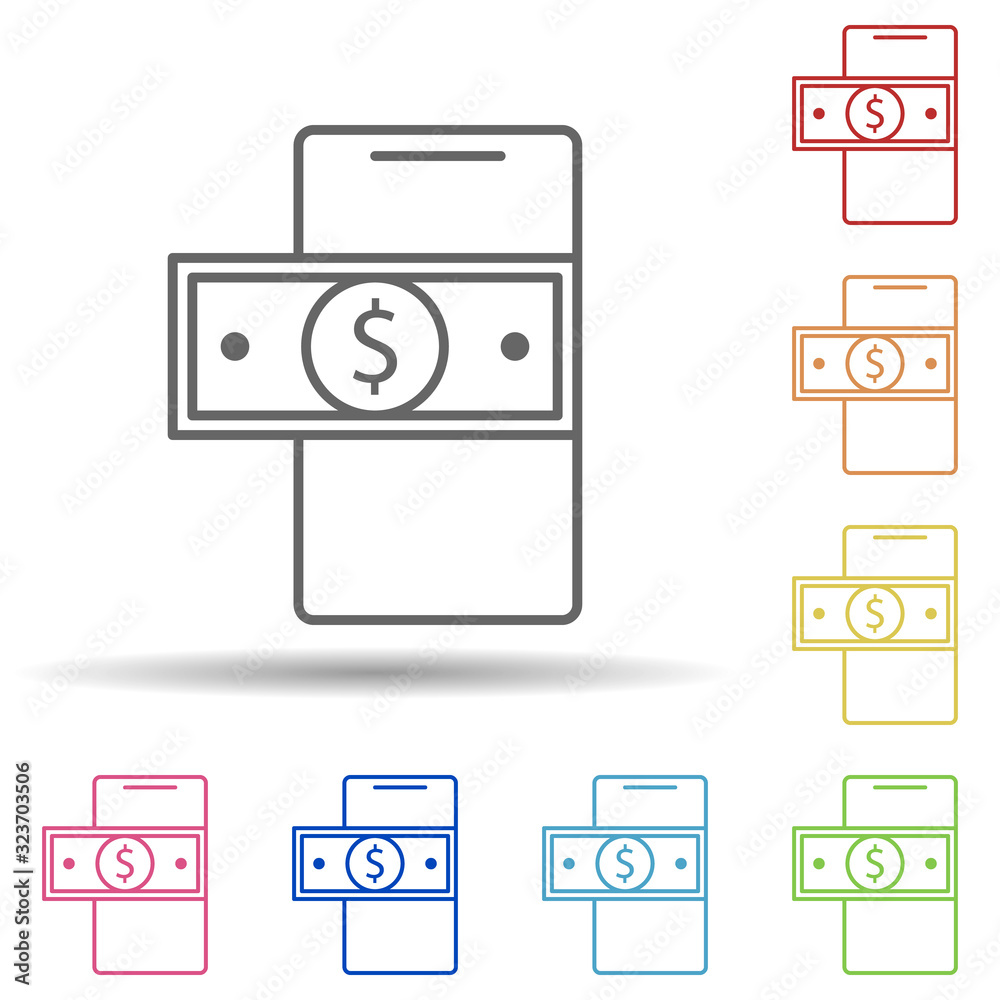Poster money in mobile banking in multi color style icon. simple thin line, outline vector of mobile bankin
