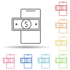 Money in mobile banking in multi color style icon. Simple thin line, outline vector of mobile banking icons for ui and ux, website or mobile application